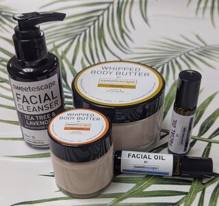 Sweet Escape facial cleanser, whipped body butter and facial oil