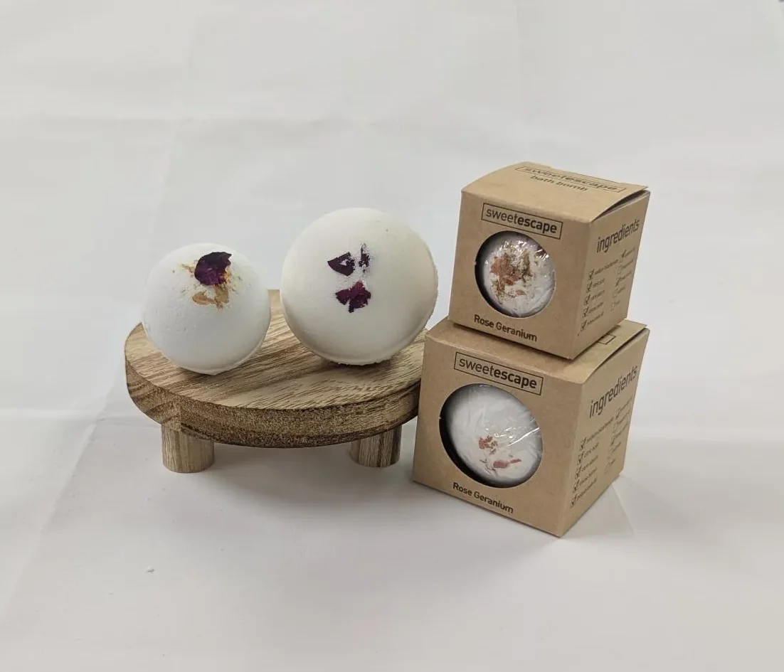 Individual Large Bath Bomb Rose Geranium (with Petals)